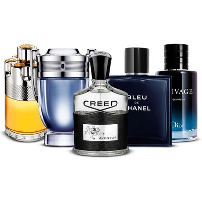 Combination of 5 women's perfumes – Azzaro Wanted, Invictus, Creed Aventus, Bleu de Chanel and Sauvage [100 ml each]